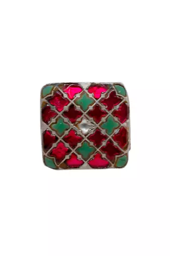 Pink & green silver tihara adjustable ring