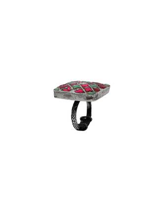 Pink & green silver tihara adjustable ring 3