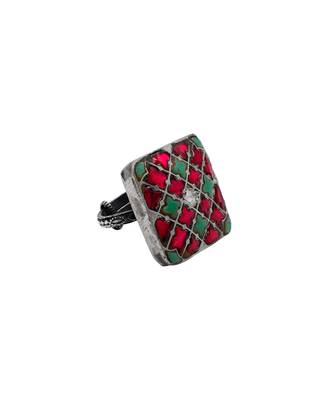 Pink & green silver tihara adjustable ring 4