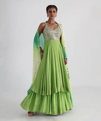 Green mirrorwork anarkali 1