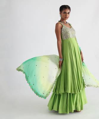 Green mirrorwork anarkali 2