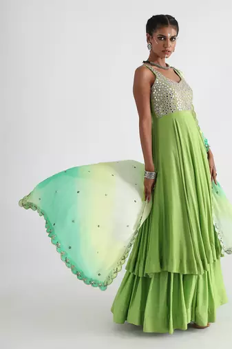 Green mirrorwork anarkali