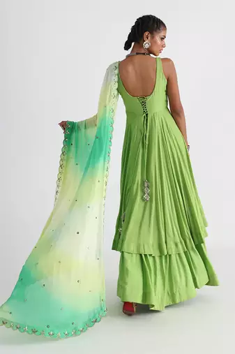 Green mirrorwork anarkali