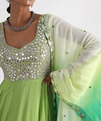 Green mirrorwork anarkali 4