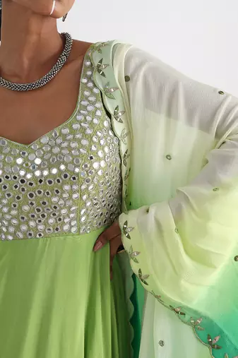 Green mirrorwork anarkali