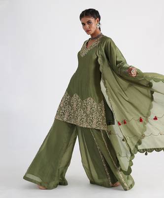 Olive green sharara set 2