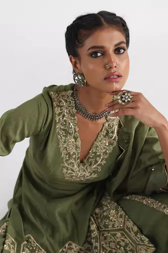 Olive green sharara set