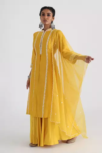 Yellow layered sharara set