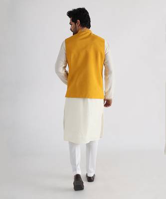 Yellow ruakh embroidered nehru jacket 3