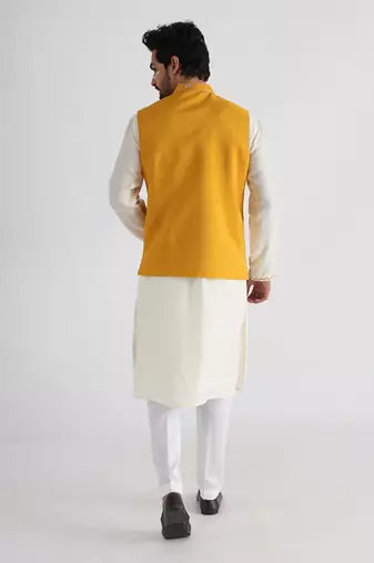 Yellow ruakh embroidered nehru jacket