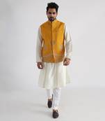 Yellow ruakh embroidered nehru jacket set