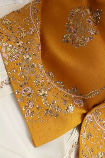 Yellow ruakh embroidered nehru jacket set