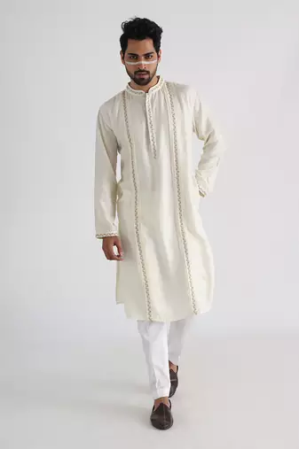 Yellow ruakh embroidered nehru jacket set