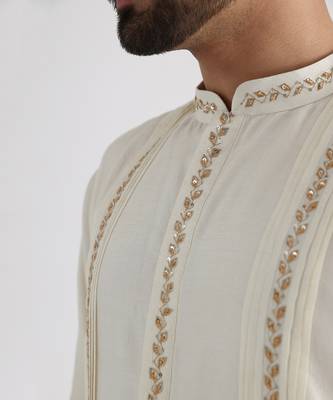 Yellow ruakh embroidered nehru jacket set 5
