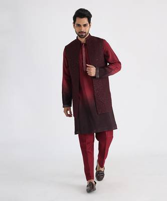 Maroon qahwa nehru jacket set 1