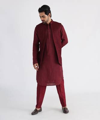 Maroon darek nehru jacket set 1