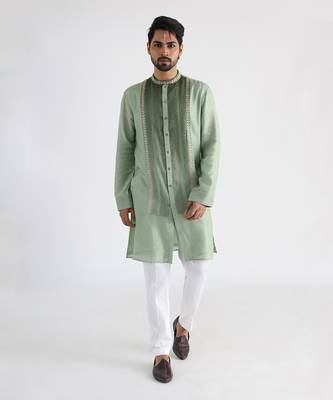 Green pintuck kurta jacket 1