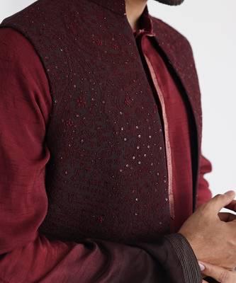 Maroon qahwa nehru jacket set 3