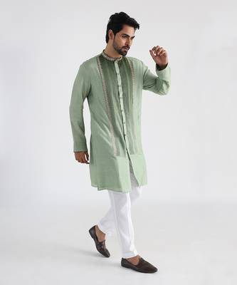 Green pintuck kurta jacket 2