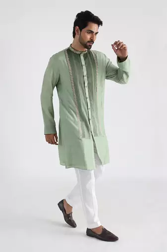 Green pintuck kurta jacket