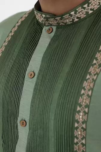 Green pintuck kurta jacket