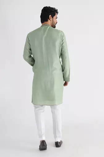 Green pintuck kurta jacket