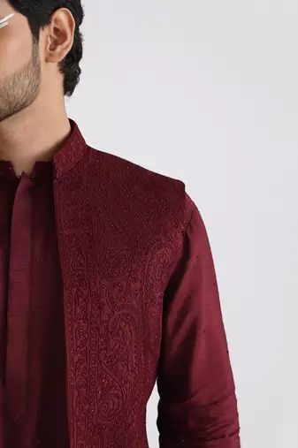 Maroon darek nehru jacket set