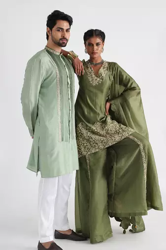 Green pintuck kurta jacket