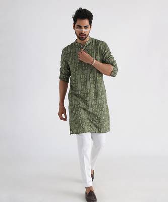 Olive printed kurta set 1