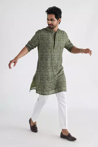 Olive printed kurta set