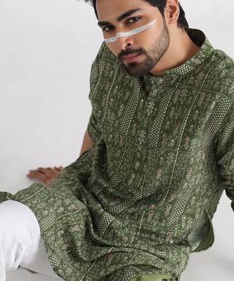 Olive printed kurta set 3