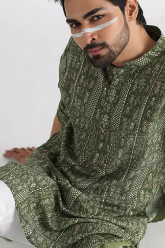 Olive printed kurta set