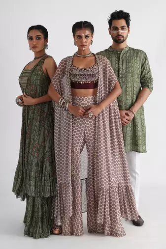 Olive printed kurta set