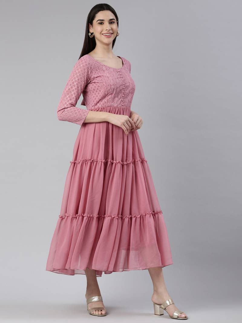 Glitter Embellished Chikankari Jacket Flared Gown main image 0