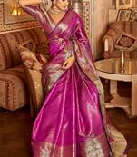 Magenta Pink Arunima Kanjivaram Saree With Copper Zari Weaving For Women