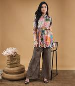 Multicolor tropical twilight printed  embroidered kurta set