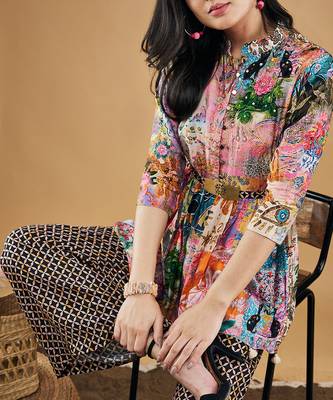 Multicolor tropical twilight printed  embroidered kurta set 3