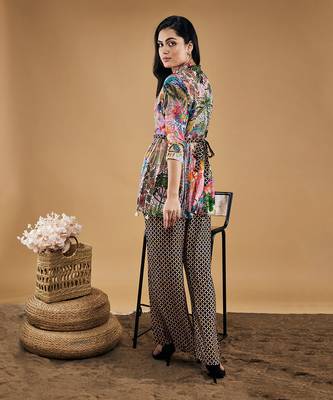 Multicolor tropical twilight printed  embroidered kurta set 4