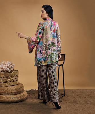 Multicolor tropical twilight printed  embroidered kurta set 5