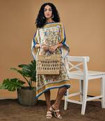Yellow bird and tile printed kaftan dress