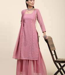 Dusty Pink Fit & Flare Kurta Set with Scalloped Floral Chikankari Embroidery main image 0