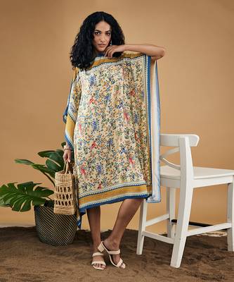 Yellow bird and tile printed kaftan dress 2