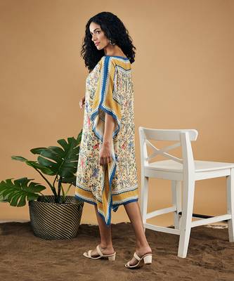Yellow bird and tile printed kaftan dress 4