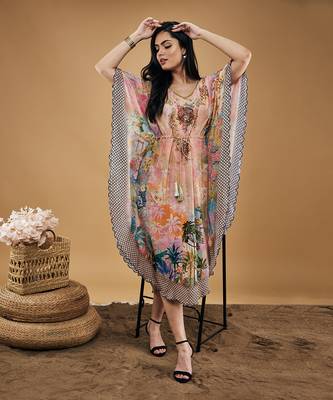Multicolor tropical twilight embellished kaftan dress 1