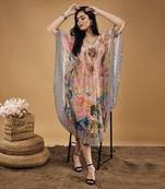 Multicolor tropical twilight embellished kaftan dress