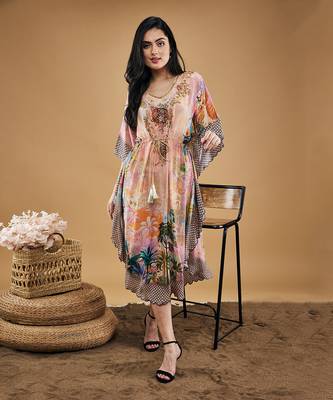 Multicolor tropical twilight embellished kaftan dress 2