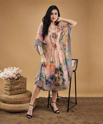 Multicolor tropical twilight embellished kaftan dress 3