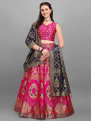 Rani Pink color Jacquard Woven Lehenga Choli 1