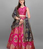 Rani Pink color Jacquard Woven Ceremony Lehenga Choli