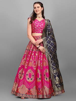 Rani Pink color Jacquard Woven Lehenga Choli 2